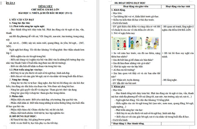 Giáo án Tiếng Việt 3 Nhớ lại buổi đầu đi học