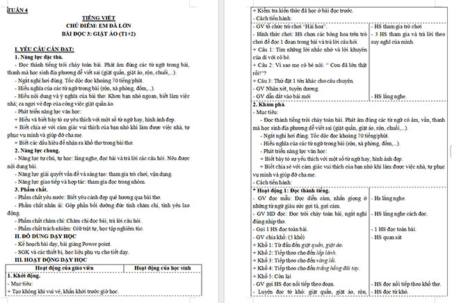 Giáo án Tiếng Việt 3 Giặt áo