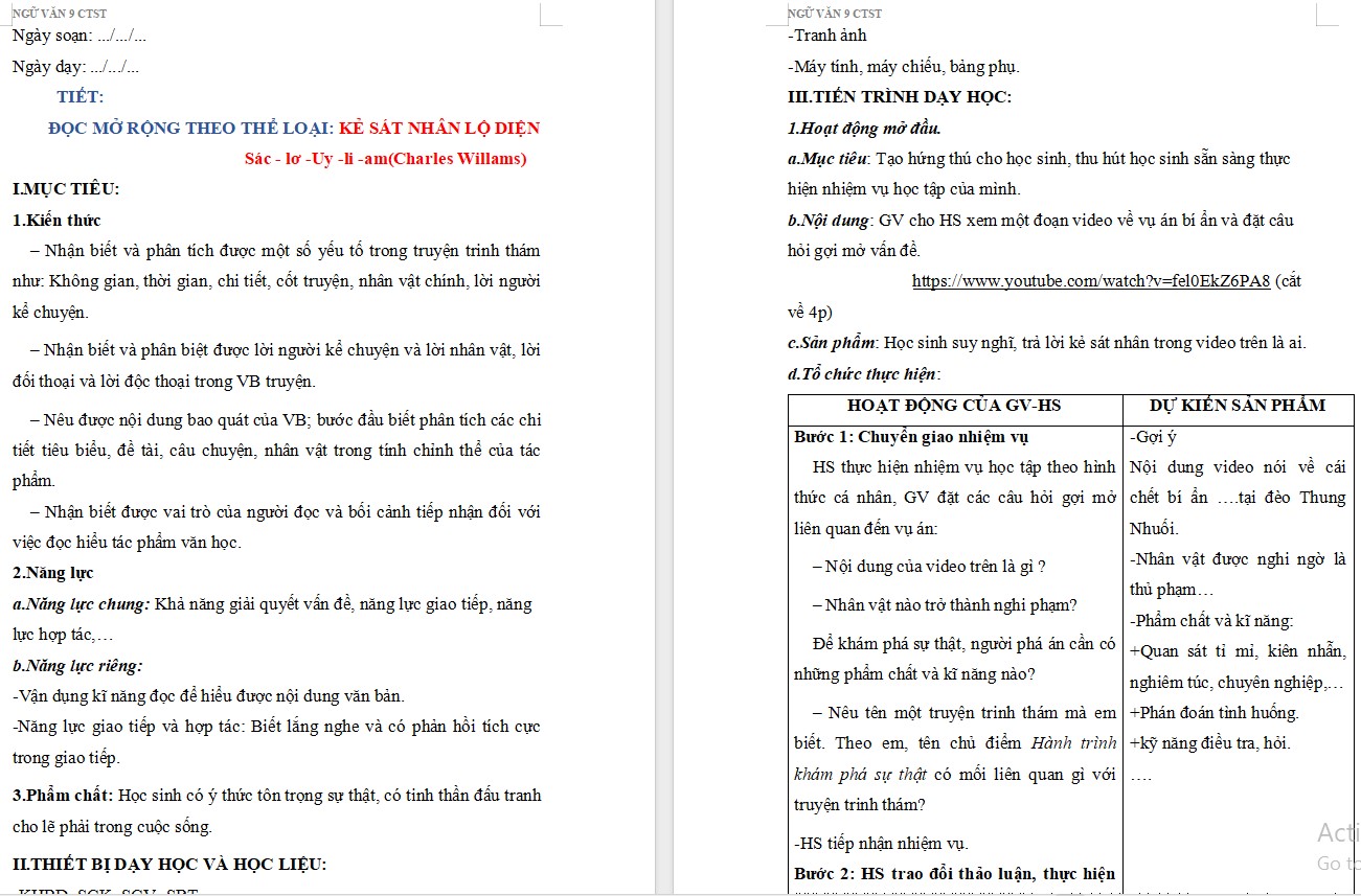 KHBD Ngữ văn 9 Bài Kẻ sát nhân lộ diện CTST 