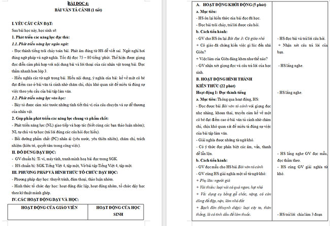 Giáo án Tiếng Việt 4 Bài văn tả cảnh