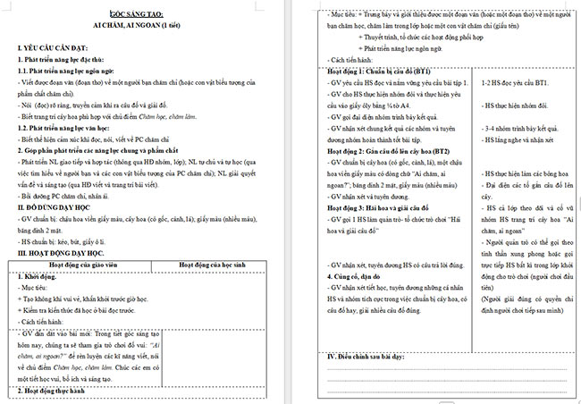 Giáo án Tiếng Việt 4 Đố vui Ai chăm, ai ngoan