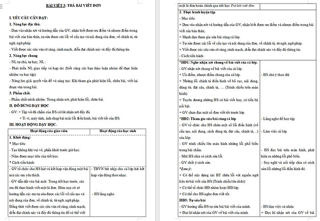 Giáo án Tiếng Việt 4 Trả bài viết đơn