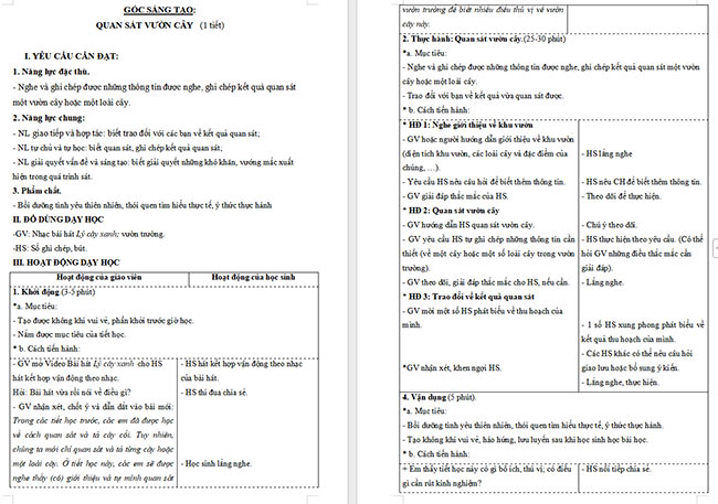 Giáo án Tiếng Việt 4 Quan sát vườn cây