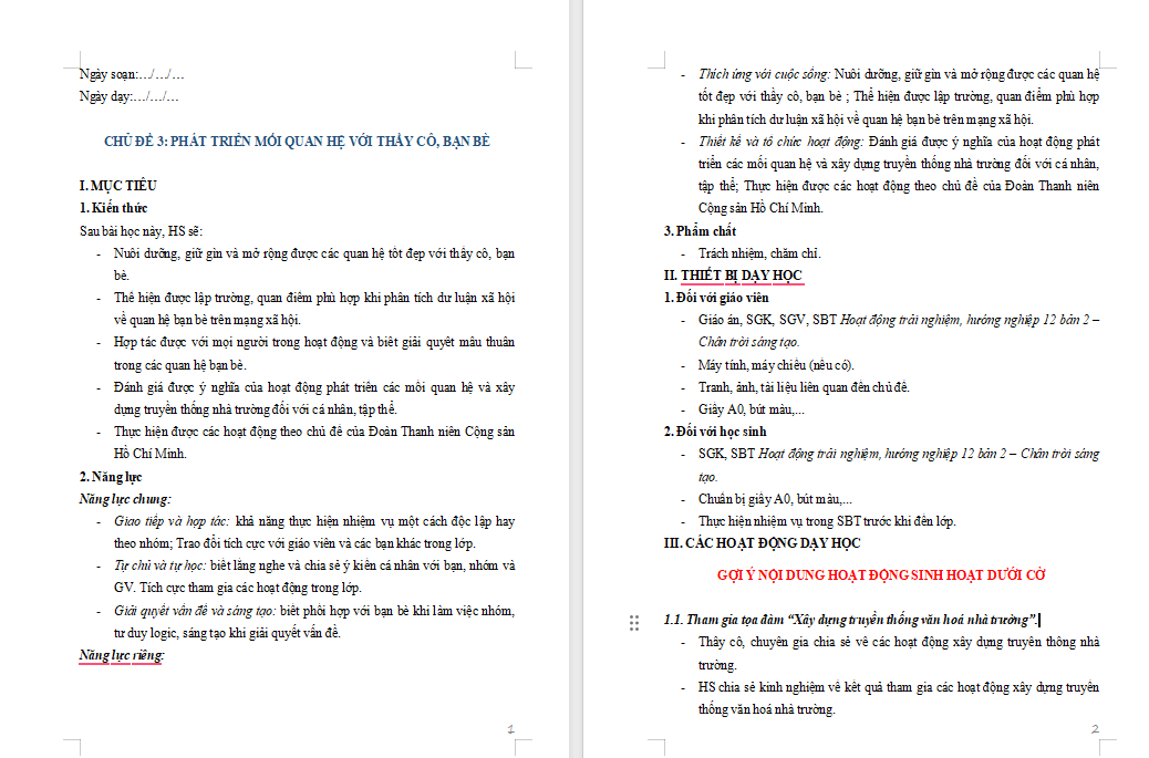 Phát triển các mối quan hệ với thầy cô bạn bè