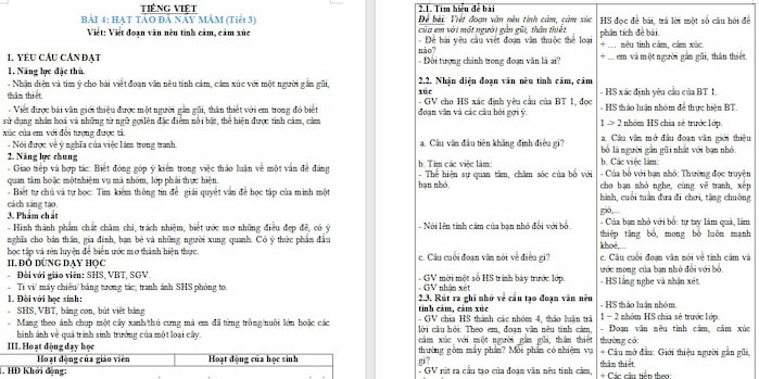 Giáo án Tiếng Việt 4 Viết đoạn văn nêu tình cảm, cảm xúc