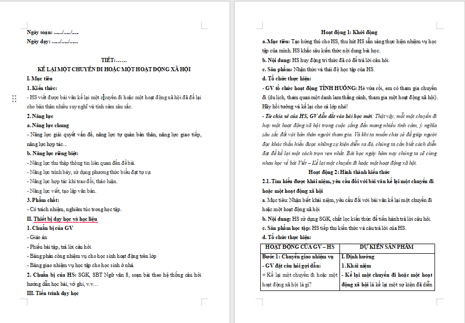 Giáo án PowerPoint Ngữ văn 8 Bài 1: Kể lại một chuyến đi hoặc một hoạt động xã hội