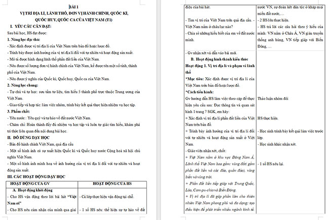 Giáo án Lịch sử - Địa lí 5 Vị trí địa lí, lãnh thổ, đơn vị hành chính, Quốc kì, Quốc huy, Quốc ca của Việt Nam