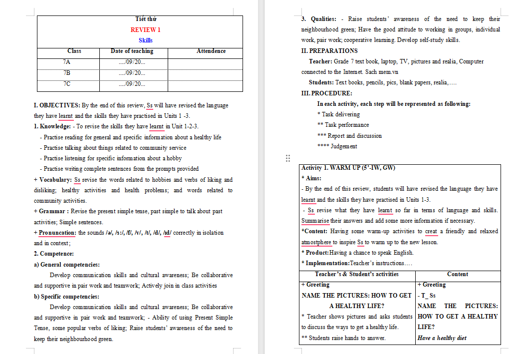 Tiếng Anh 7 Review 1: Skills