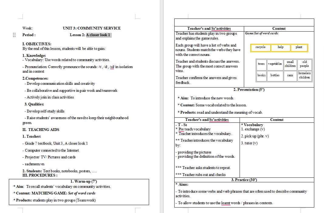 Tiếng Anh 7 Unit 3: A Closer Look 1