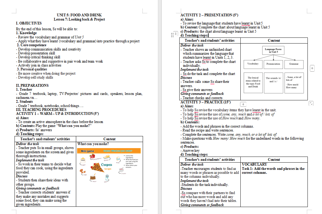 Giáo án PowerPoint Tiếng Anh 7 Unit 5: Looking Back