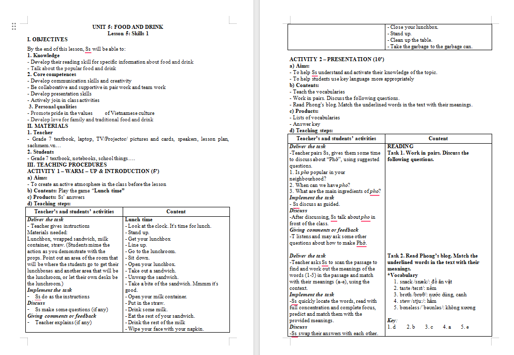 Giáo án PowerPoint Tiếng Anh 7 Unit 5: Skills 1