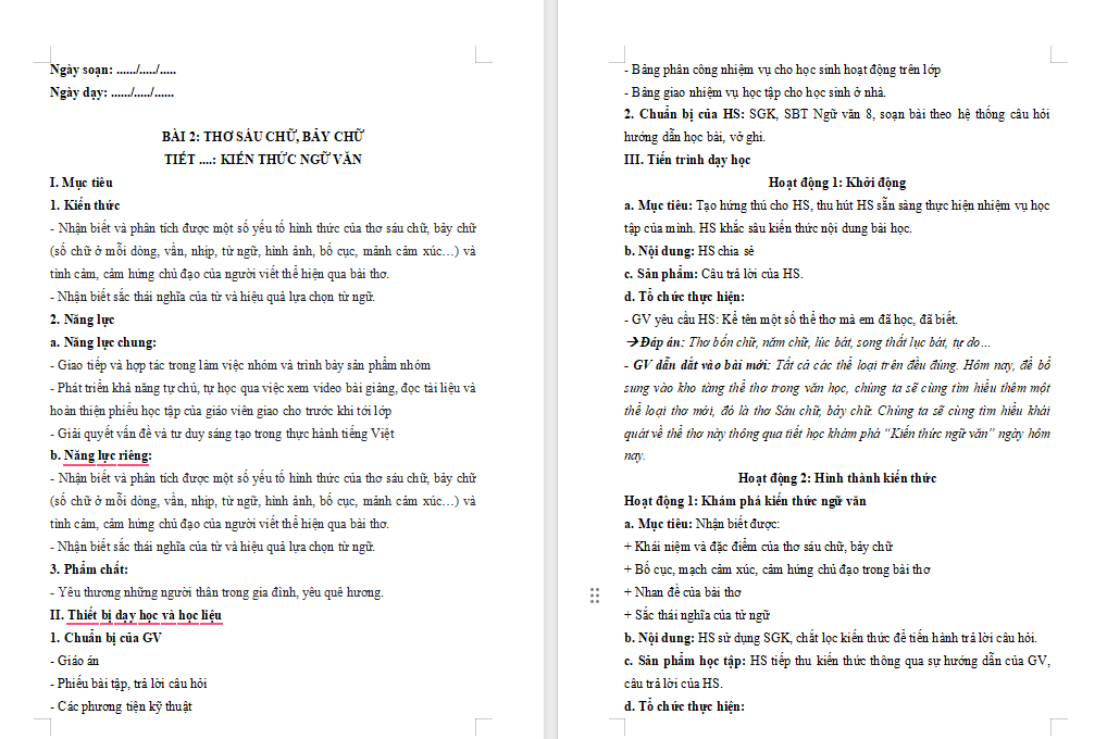  Ngữ văn 8 Bài 2: Kiến thức ngữ văn