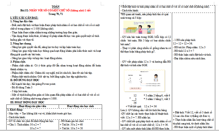Nhân với số có một chữ số (không nhớ)