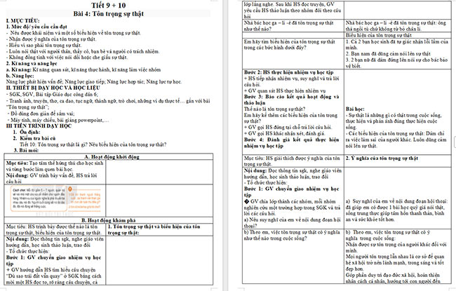 Giáo án GDCD 6 Tôn trọng sự thật