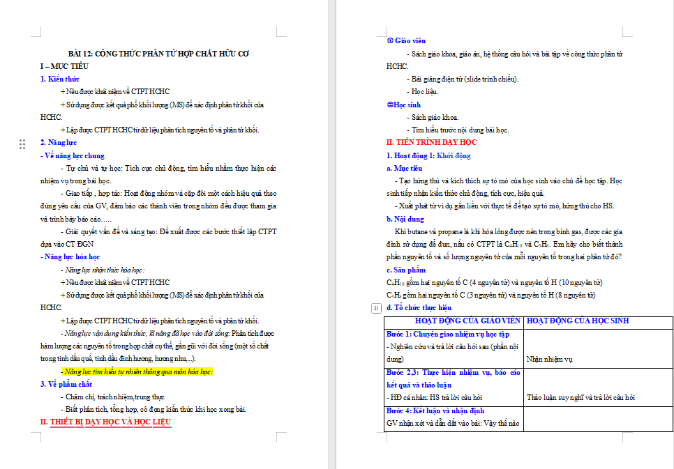 Công thức phân tử hợp chất hữu cơ