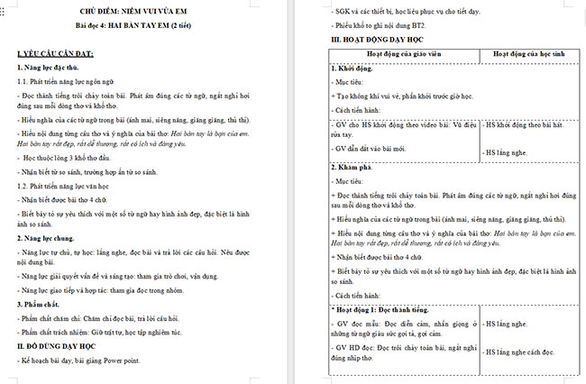 Giáo án Tiếng Việt 3 Hai bàn tay em