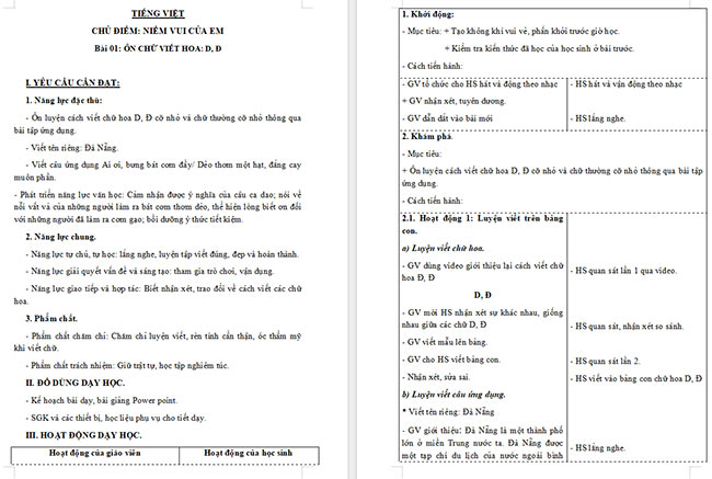 Giáo án Tiếng Việt 3 Ôn chữ viết hoa D, Đ