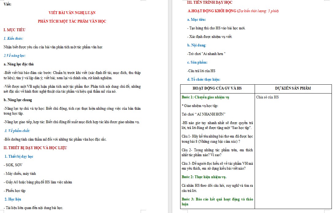 KHBD Ngữ văn 9 Bài Viết bài văn nghị luận phân tích một tác phẩm văn học CTST 