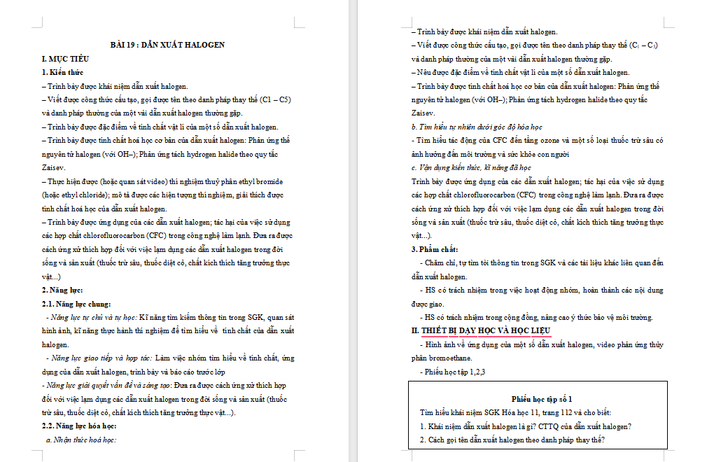 Giáo án Hóa học 11 Bài 19: Dẫn xuất halogen