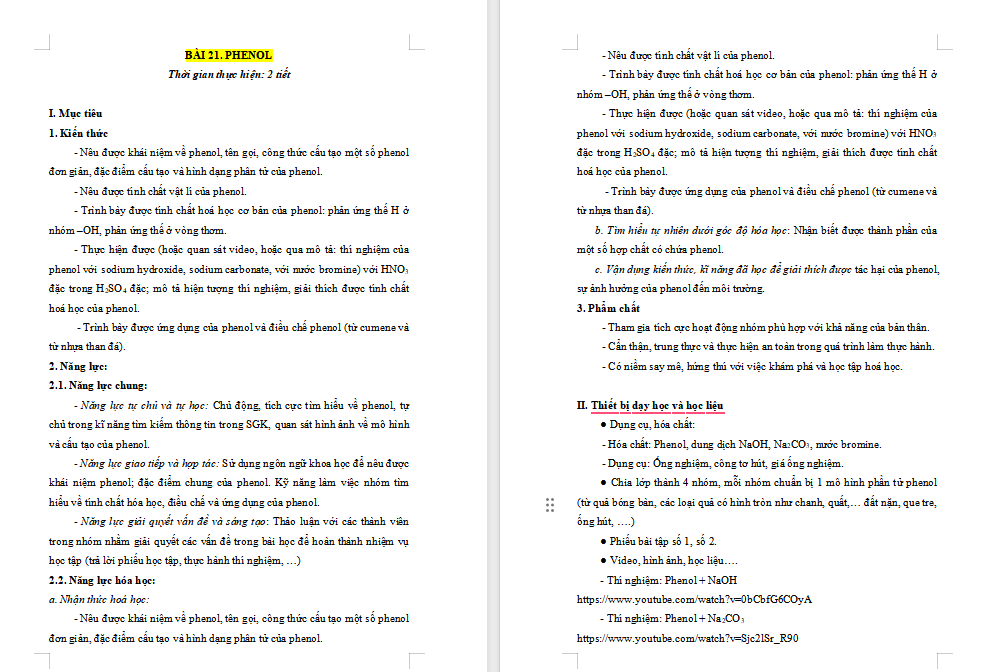 Giáo án Hóa học 11 Bài 21: Phenol