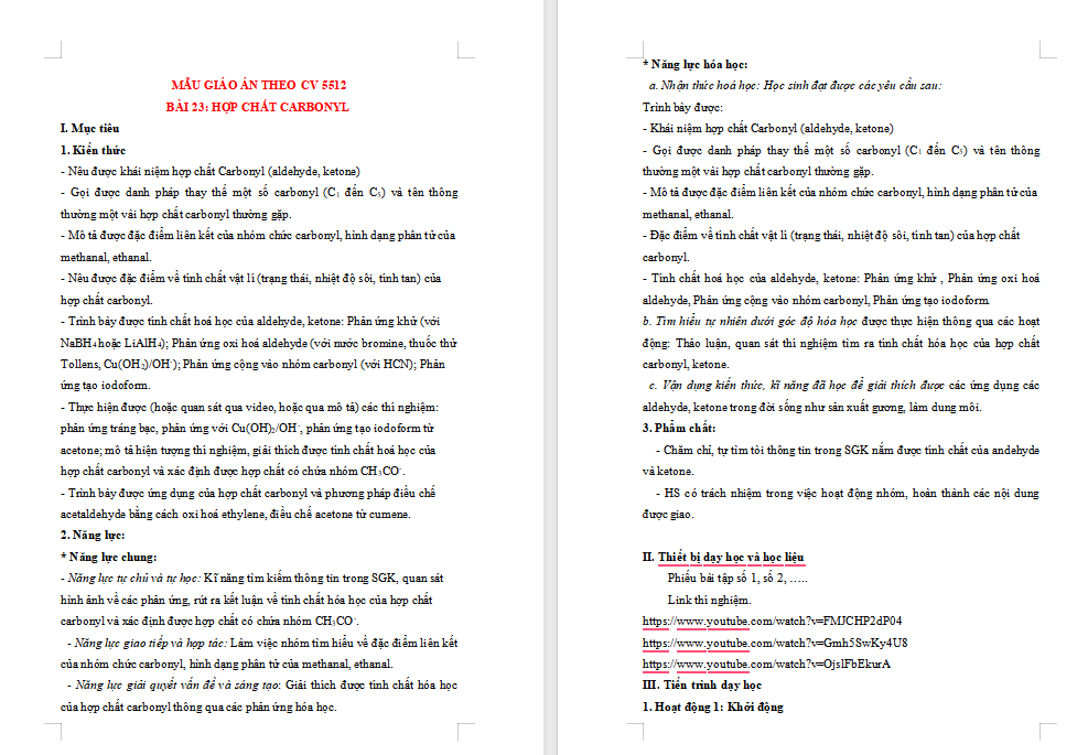 Giáo án Hóa học 11 Bài 23: Hợp chất carbonyl