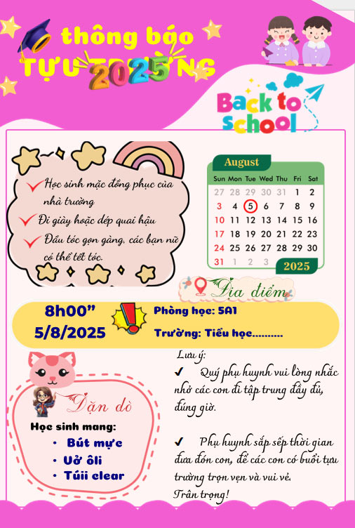 PowerPoint Thông báo ngày tựu trường đẹp nhất