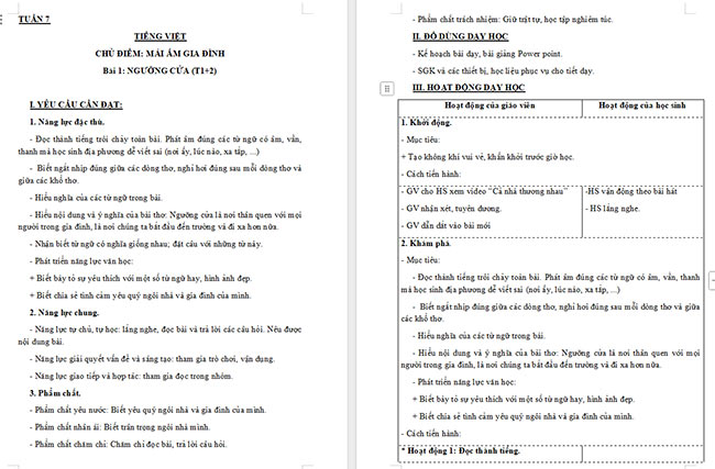 Giáo án Tiếng Việt 3 Ngưỡng cửa