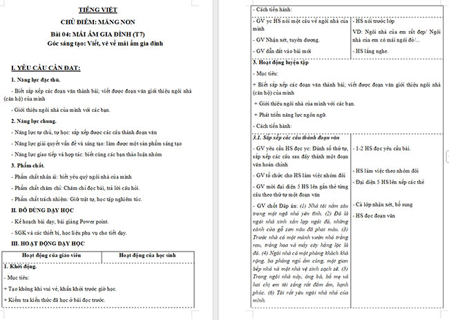 Giáo án Tiếng Việt 3 Viết, vẽ về mái ấm gia đình