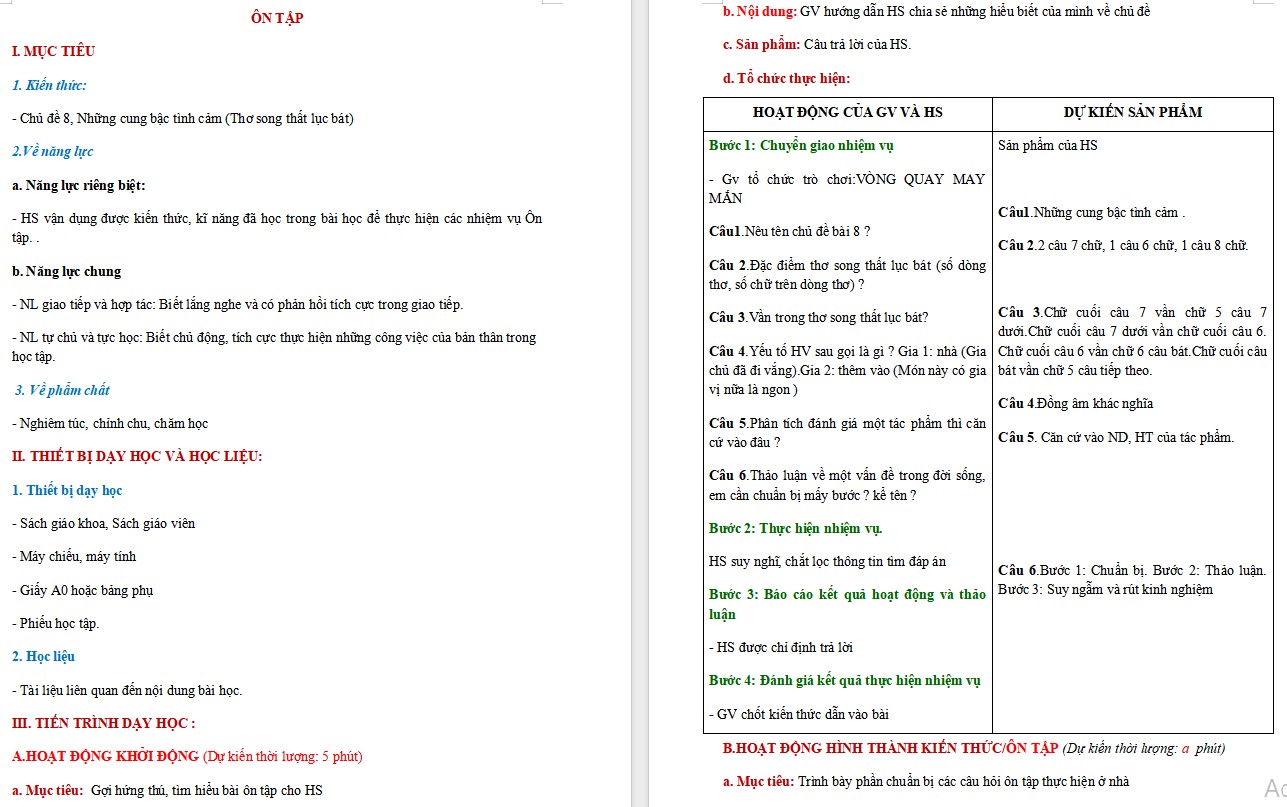 KHBD Ngữ văn 9 Ôn tập Bài 8 CTST 