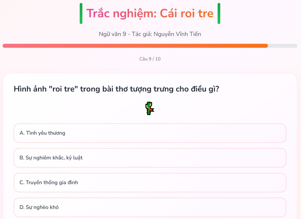 Trò chơi tương tác Ngữ văn 9 Cái roi tre