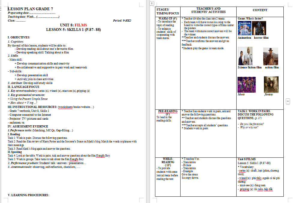 Tiếng Anh 7 Unit 8: Skills 1