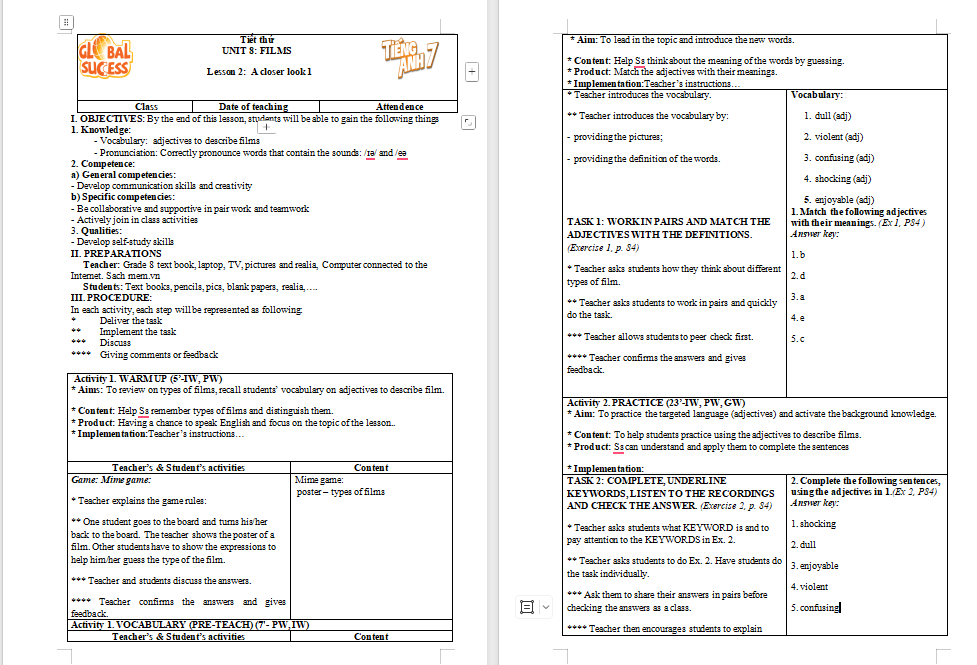 Tiếng Anh 7 Unit 8: A Closer Look 1