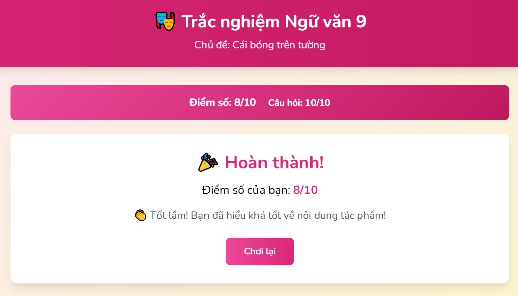 Trò chơi tương tác Ngữ văn 9 Cái bóng trên tường