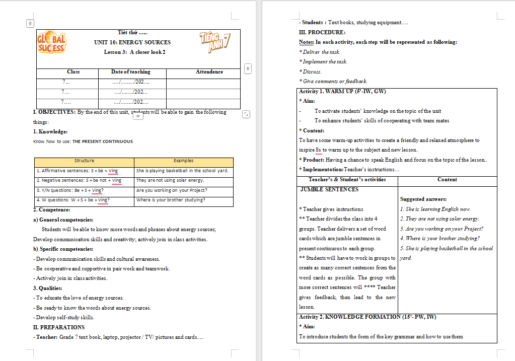 Tiếng Anh 7 Unit 10: A Closer Look 2