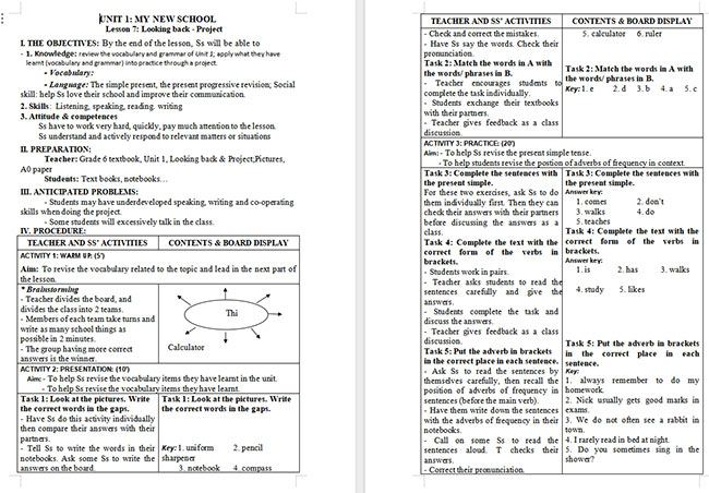 Giáo án Tiếng Anh 6 Unit 1: Looking Back