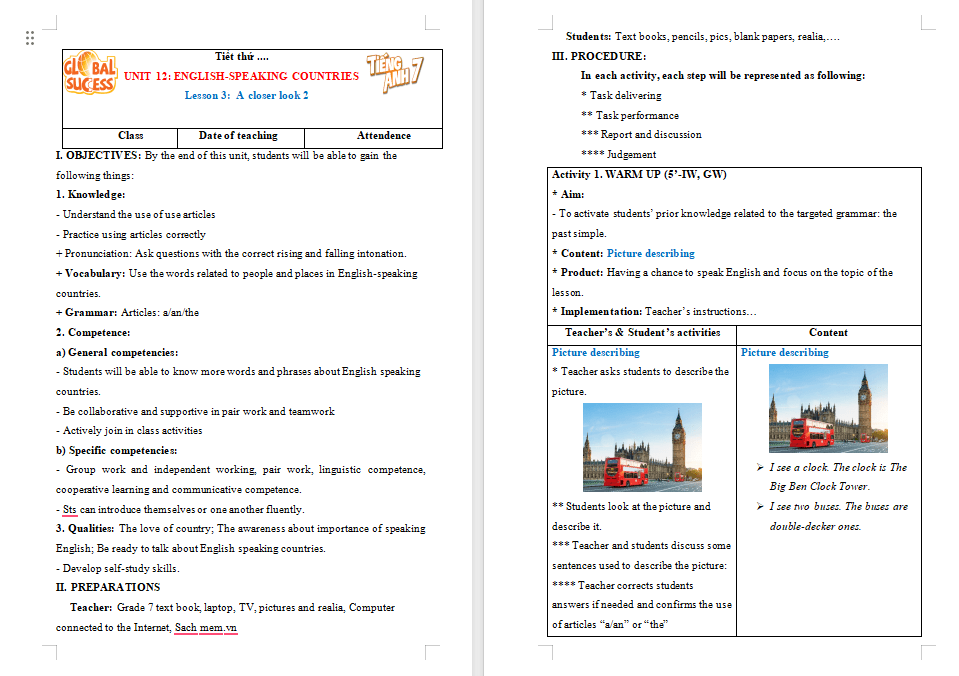 Tiếng Anh 7 Unit 12: A Closer Look 2