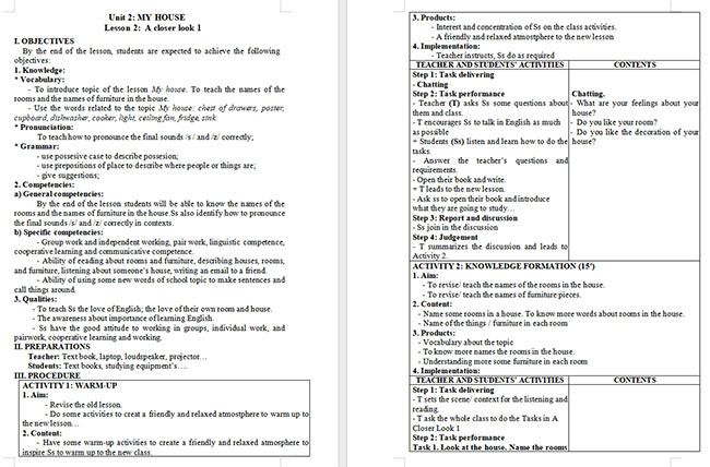 Giáo án Tiếng Anh 6 Unit 2: A Closer Look 1