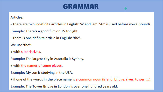 Tiếng Anh 7 Unit 12: Looking Back