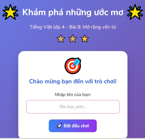 Trò chơi tương tác Mở rộng vốn từ Ước mơ