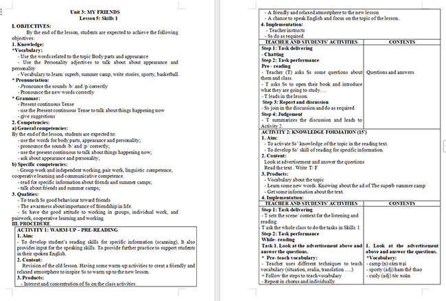 Giáo án Tiếng Anh 6 Unit 3: Skills 1