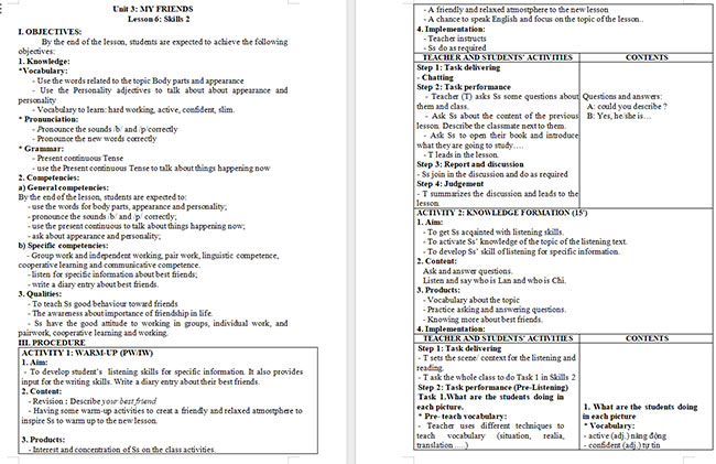 Giáo án Tiếng Anh 6 Unit 3: Skills 2