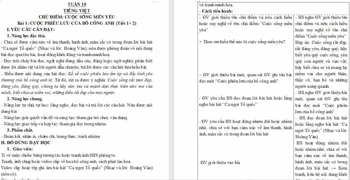 Giáo án Tiếng Việt 4 Cuộc phiêu lưu của bồ công anh