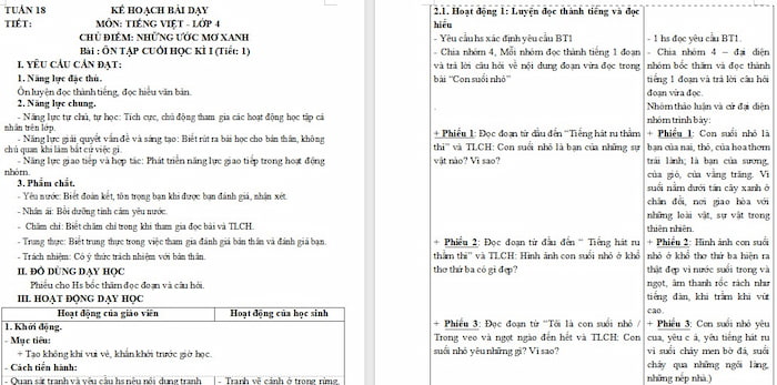 Giáo án Tiếng Việt 4 Ôn tập cuối học kì 1