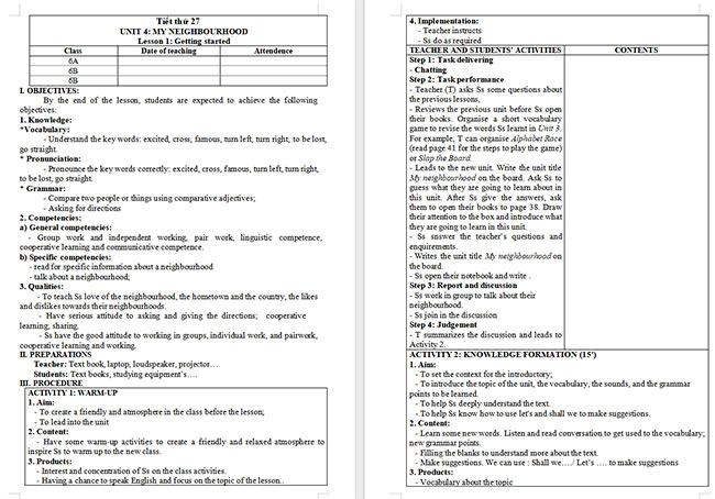 Giáo án Tiếng Anh 6 Unit 4: Getting Started