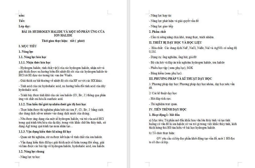 PowerPoint Hóa học 10 Bài 18: Hydrogen halide và một số phản ứng của ion halide