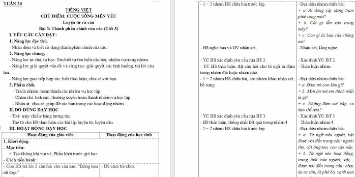 Giáo án Tiếng Việt 4 Thành phần chính của câu