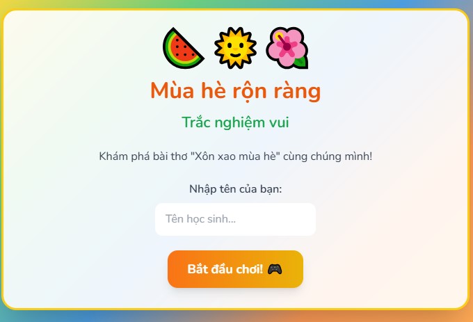 Trò chơi tương tác Trắc nghiệm vui về mùa hè