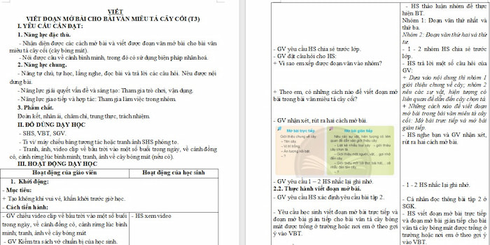 Giáo án Tiếng Việt 4 Viết đoạn mở bài cho bài văn miêu tả cây cối
