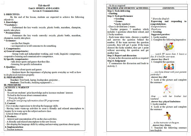 Giáo án Tiếng Anh 6 Unit 8: Communication