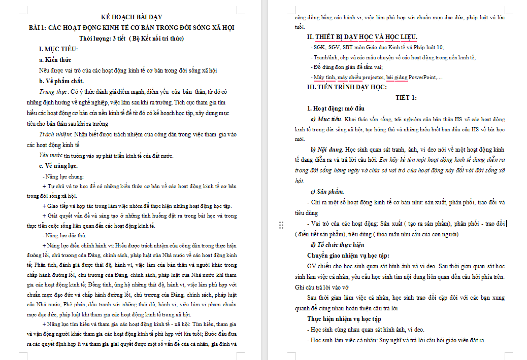  Các hoạt động kinh tế cơ bản trong đời sống xã hội